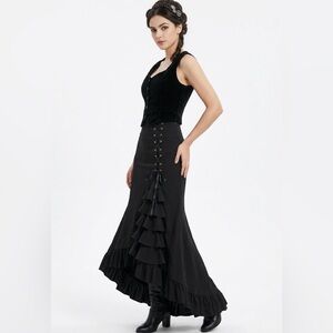 Belle Poque Black Victorian Steampunk Mermaid Skirt - Size S - Ruffled Fishtail